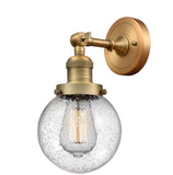 203-BB-G204-6 1-Light 6" Brushed Brass Sconce - Seedy Beacon Glass - LED Bulb - Dimmensions: 6 x 8 x 12 - Glass Up or Down: Yes