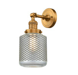 203-BB-G262 1-Light 6" Brushed Brass Sconce - Vintage Wire Mesh Stanton Glass - LED Bulb - Dimmensions: 6 x 8 x 14 - Glass Up or Down: Yes