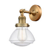 203-BB-G324 1-Light 6.75" Brushed Brass Sconce - Seedy Olean Glass - LED Bulb - Dimmensions: 6.75 x 9.375 x 7.75 - Glass Up or Down: Yes