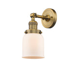 203-BB-G51 1-Light 5" Brushed Brass Sconce - Matte White Cased Small Bell Glass - LED Bulb - Dimmensions: 5 x 7 x 10 - Glass Up or Down: Yes
