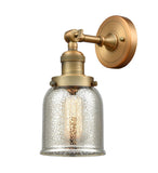 203-BB-G58 1-Light 5" Brushed Brass Sconce - Silver Plated Mercury Small Bell Glass - LED Bulb - Dimmensions: 5 x 7 x 12 - Glass Up or Down: Yes