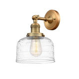 203-BB-G713 1-Light 8" Brushed Brass Sconce - Clear Deco Swirl Large Bell Glass - LED Bulb - Dimmensions: 8 x 9.375 x 12 - Glass Up or Down: Yes