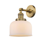 1-Light 8" Satin Gold Sconce - Matte White Cased Large Bell Glass LED