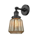 203-BK-G146 1-Light 7" Matte Black Sconce - Mercury Plated Chatham Glass - LED Bulb - Dimmensions: 7 x 9 x 12 - Glass Up or Down: Yes