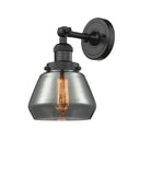 203-BK-G173 1-Light 7" Matte Black Sconce - Plated Smoke Fulton Glass - LED Bulb - Dimmensions: 7 x 9 x 11 - Glass Up or Down: Yes
