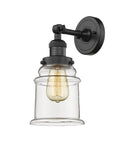 203-BK-G182 1-Light 6.5" Matte Black Sconce - Clear Canton Glass - LED Bulb - Dimmensions: 6.5 x 9 x 11 - Glass Up or Down: Yes