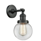 203-BK-G202-6 1-Light 6" Matte Black Sconce - Clear Beacon Glass - LED Bulb - Dimmensions: 6 x 8 x 12 - Glass Up or Down: Yes