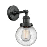 203-BK-G204-6 1-Light 6" Matte Black Sconce - Seedy Beacon Glass - LED Bulb - Dimmensions: 6 x 8 x 12 - Glass Up or Down: Yes