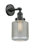 203-BK-G262 1-Light 6" Matte Black Sconce - Vintage Wire Mesh Stanton Glass - LED Bulb - Dimmensions: 6 x 8 x 14 - Glass Up or Down: Yes