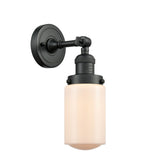 203-BK-G311 1-Light 4.5" Matte Black Sconce - Matte White Cased Dover Glass - LED Bulb - Dimmensions: 4.5 x 7.5 x 12.75 - Glass Up or Down: Yes