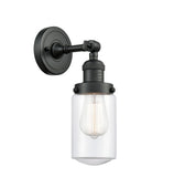 203-BK-G312 1-Light 4.5" Matte Black Sconce - Clear Dover Glass - LED Bulb - Dimmensions: 4.5 x 7.5 x 12.75 - Glass Up or Down: Yes