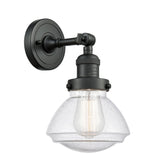 203-BK-G324 1-Light 6.75" Matte Black Sconce - Seedy Olean Glass - LED Bulb - Dimmensions: 6.75 x 9.375 x 7.75 - Glass Up or Down: Yes