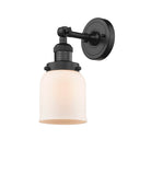 203-BK-G51 1-Light 5" Matte Black Sconce - Matte White Cased Small Bell Glass - LED Bulb - Dimmensions: 5 x 7 x 10 - Glass Up or Down: Yes