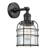1-Light 6" Matte Black Sconce - Clear Small Bell Cage Glass LED