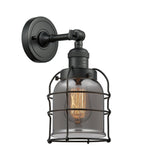 203-BK-G53-CE 1-Light 6" Matte Black Sconce - Plated Smoke Small Bell Cage Glass - LED Bulb - Dimmensions: 6 x 8 x 12 - Glass Up or Down: Yes