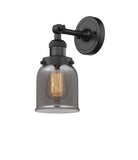 203-BK-G53 1-Light 5" Matte Black Sconce - Plated Smoke Small Bell Glass - LED Bulb - Dimmensions: 5 x 7 x 10 - Glass Up or Down: Yes