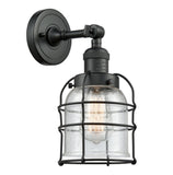 203-BK-G54-CE 1-Light 6" Matte Black Sconce - Seedy Small Bell Cage Glass - LED Bulb - Dimmensions: 6 x 8 x 12 - Glass Up or Down: Yes