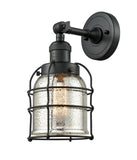 203-BK-G58-CE 1-Light 6" Matte Black Sconce - Silver Plated Mercury Small Bell Cage Glass - LED Bulb - Dimmensions: 6 x 8 x 12 - Glass Up or Down: Yes