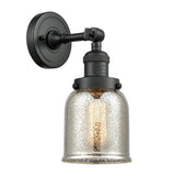203-BK-G58 1-Light 5" Matte Black Sconce - Silver Plated Mercury Small Bell Glass - LED Bulb - Dimmensions: 5 x 7 x 12 - Glass Up or Down: Yes
