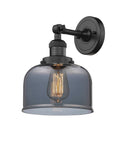 203-BK-G73 1-Light 8" Matte Black Sconce - Plated Smoke Large Bell Glass - LED Bulb - Dimmensions: 8 x 9.375 x 12 - Glass Up or Down: Yes