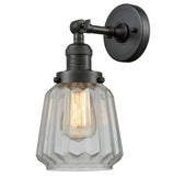 203-OB-G142 1-Light 7" Oil Rubbed Bronze Sconce - Clear Chatham Glass - LED Bulb - Dimmensions: 7 x 9 x 12 - Glass Up or Down: Yes