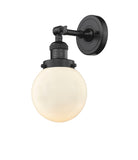 203-OB-G201-6 1-Light 6" Oil Rubbed Bronze Sconce - Matte White Cased Beacon Glass - LED Bulb - Dimmensions: 6 x 8 x 12 - Glass Up or Down: Yes