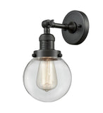 203-OB-G202-6 1-Light 6" Oil Rubbed Bronze Sconce - Clear Beacon Glass - LED Bulb - Dimmensions: 6 x 8 x 12 - Glass Up or Down: Yes