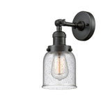203-OB-G54 1-Light 5" Oil Rubbed Bronze Sconce - Seedy Small Bell Glass - LED Bulb - Dimmensions: 5 x 7 x 10 - Glass Up or Down: Yes