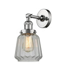 203-PC-G142 1-Light 7" Polished Chrome Sconce - Clear Chatham Glass - LED Bulb - Dimmensions: 7 x 9 x 12 - Glass Up or Down: Yes