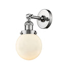 203-PC-G201-6 1-Light 6" Polished Chrome Sconce - Matte White Cased Beacon Glass - LED Bulb - Dimmensions: 6 x 8 x 12 - Glass Up or Down: Yes
