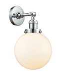 203-PC-G201-8 1-Light 8" Polished Chrome Sconce - Matte White Cased Beacon Glass - LED Bulb - Dimmensions: 8 x 9.125 x 14 - Glass Up or Down: Yes