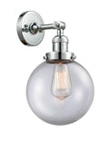 203-PC-G202-8 1-Light 8" Polished Chrome Sconce - Clear Beacon Glass - LED Bulb - Dimmensions: 8 x 9.125 x 14 - Glass Up or Down: Yes