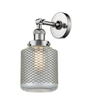 203-PC-G262 1-Light 6" Polished Chrome Sconce - Vintage Wire Mesh Stanton Glass - LED Bulb - Dimmensions: 6 x 8 x 14 - Glass Up or Down: Yes