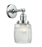 203-PC-G302 1-Light 5.5" Polished Chrome Sconce - Thick Clear Halophane Colton Glass - LED Bulb - Dimmensions: 5.5 x 7 x 11 - Glass Up or Down: Yes