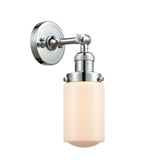 203-PC-G311 1-Light 4.5" Polished Chrome Sconce - Matte White Cased Dover Glass - LED Bulb - Dimmensions: 4.5 x 7.5 x 12.75 - Glass Up or Down: Yes