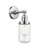 203-PC-G312 1-Light 4.5" Polished Chrome Sconce - Clear Dover Glass - LED Bulb - Dimmensions: 4.5 x 7.5 x 12.75 - Glass Up or Down: Yes