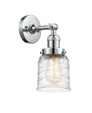 203-PC-G513 1-Light 5" Polished Chrome Sconce - Clear Deco Swirl Small Bell Glass - LED Bulb - Dimmensions: 5 x 7 x 10 - Glass Up or Down: Yes