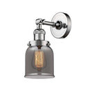 203-PC-G53 1-Light 5" Polished Chrome Sconce - Plated Smoke Small Bell Glass - LED Bulb - Dimmensions: 5 x 7 x 10 - Glass Up or Down: Yes
