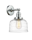 203-PC-G713 1-Light 8" Polished Chrome Sconce - Clear Deco Swirl Large Bell Glass - LED Bulb - Dimmensions: 8 x 9.375 x 12 - Glass Up or Down: Yes