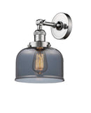 203-PC-G73 1-Light 8" Polished Chrome Sconce - Plated Smoke Large Bell Glass - LED Bulb - Dimmensions: 8 x 9.375 x 12 - Glass Up or Down: Yes