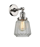 203-PN-G142 1-Light 7" Polished Nickel Sconce - Clear Chatham Glass - LED Bulb - Dimmensions: 7 x 9 x 12 - Glass Up or Down: Yes