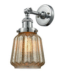 203-PN-G146 1-Light 7" Polished Nickel Sconce - Mercury Plated Chatham Glass - LED Bulb - Dimmensions: 7 x 9 x 12 - Glass Up or Down: Yes
