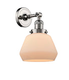 203-PN-G171 1-Light 7" Polished Nickel Sconce - Matte White Cased Fulton Glass - LED Bulb - Dimmensions: 7 x 9 x 11 - Glass Up or Down: Yes