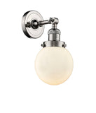 203-PN-G201-6 1-Light 6" Polished Nickel Sconce - Matte White Cased Beacon Glass - LED Bulb - Dimmensions: 6 x 8 x 12 - Glass Up or Down: Yes