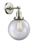 203-PN-G202-8 1-Light 8" Polished Nickel Sconce - Clear Beacon Glass - LED Bulb - Dimmensions: 8 x 9.125 x 14 - Glass Up or Down: Yes