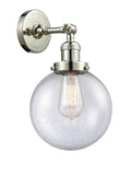 203-PN-G204-8 1-Light 8" Polished Nickel Sconce - Seedy Beacon Glass - LED Bulb - Dimmensions: 8 x 9.125 x 14 - Glass Up or Down: Yes
