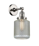 203-PN-G262 1-Light 6" Polished Nickel Sconce - Vintage Wire Mesh Stanton Glass - LED Bulb - Dimmensions: 6 x 8 x 14 - Glass Up or Down: Yes