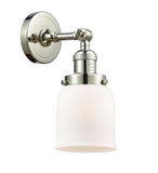 203-PN-G51 1-Light 5" Polished Nickel Sconce - Matte White Cased Small Bell Glass - LED Bulb - Dimmensions: 5 x 7 x 10 - Glass Up or Down: Yes