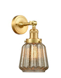 203-SG-G146 1-Light 7" Satin Gold Sconce - Mercury Plated Chatham Glass - LED Bulb - Dimmensions: 7 x 9 x 12 - Glass Up or Down: Yes