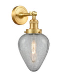 203-SG-G165 1-Light 6.5" Satin Gold Sconce - Clear Crackle Geneseo Glass - LED Bulb - Dimmensions: 6.5 x 9 x 14 - Glass Up or Down: Yes